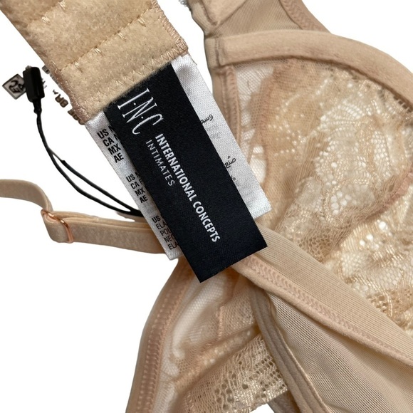 INC Intimates Underwire Lace Bra & Lace Trim Mesh Brief Underwear Almond Latte M - Picture 7 of 14